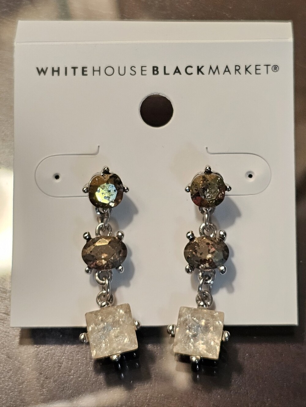White House Black Market Iridescent Champagne and Silver Dangle Earrings